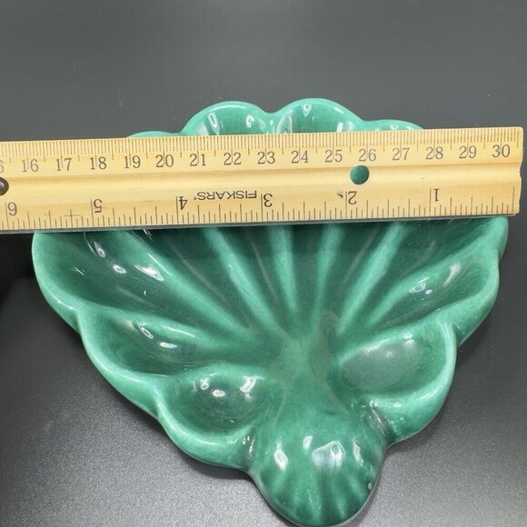 Hand Made USA Pottery Stoneware Green Shell Dish Soap Holder Trinket Dish VTG - Picture 2 of 12